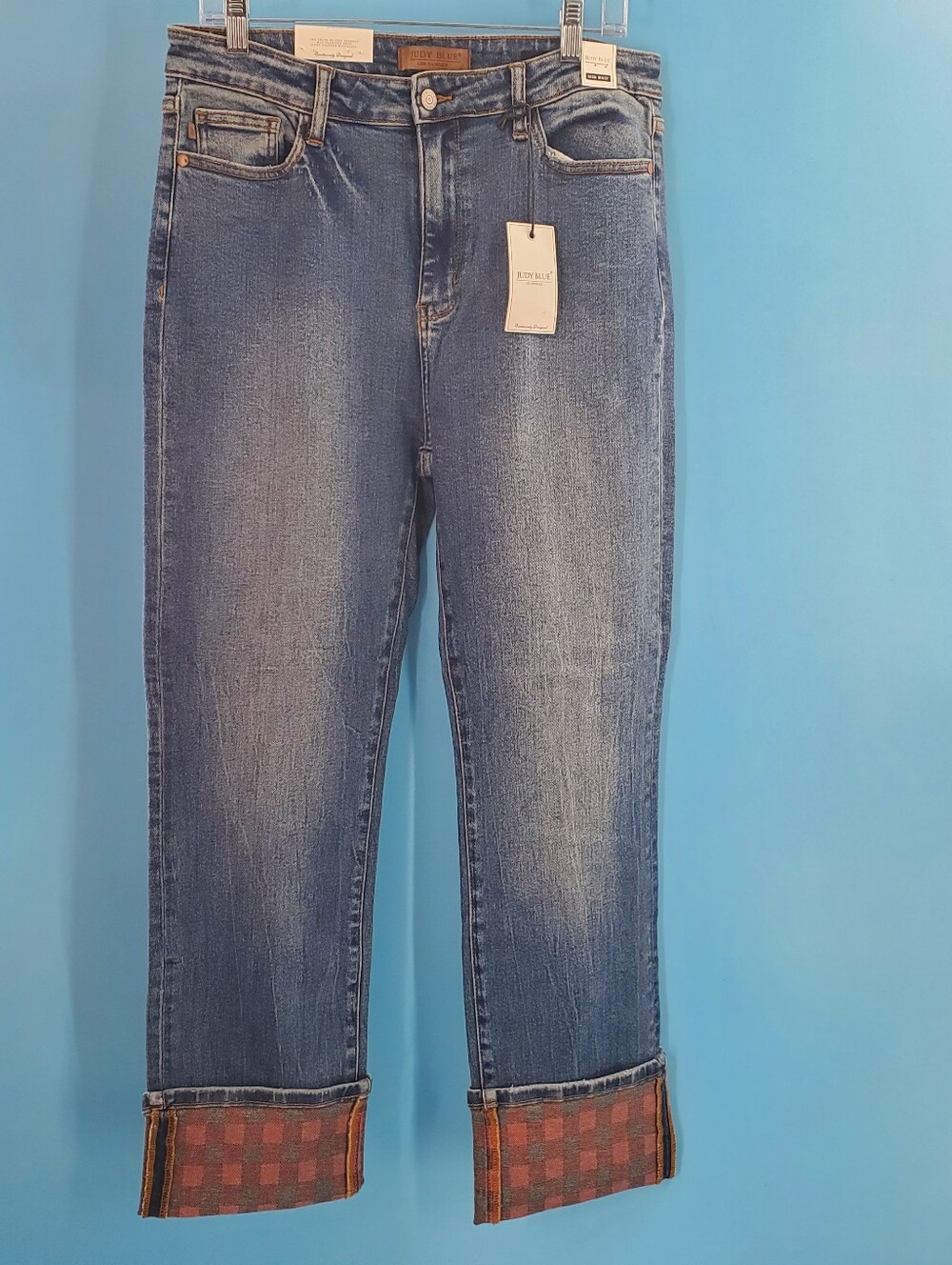 Judy Blue *NEW* high waist plaid cuff jeans 13/31